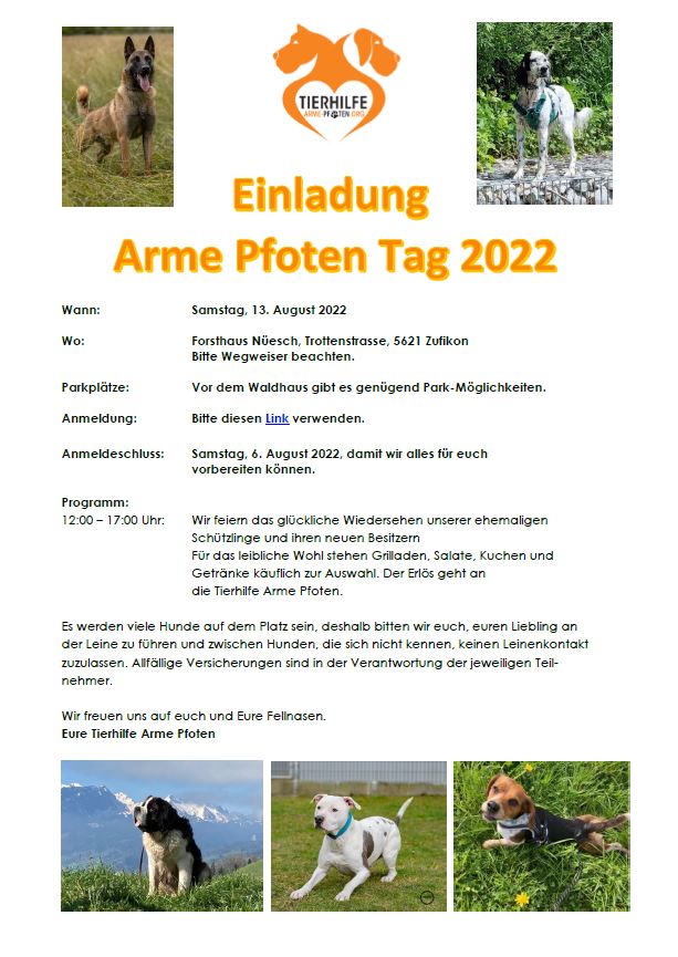 Einladung Arme Pfoten Tag 2022